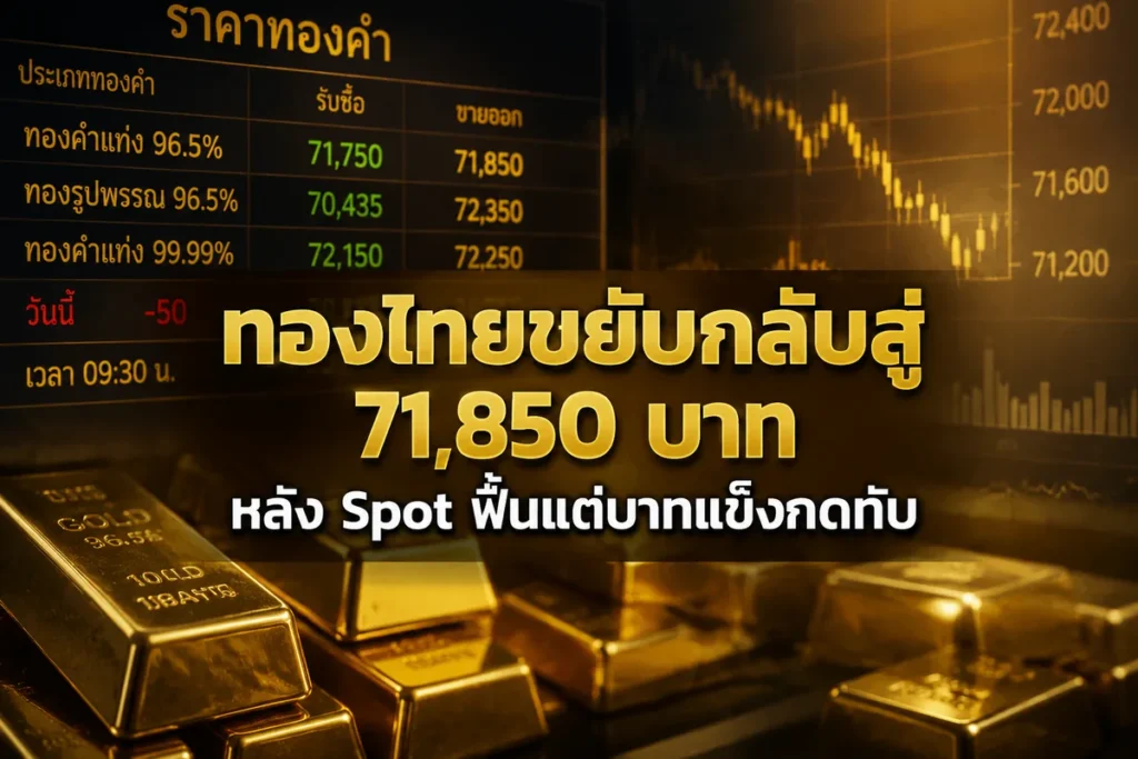 ทองไทยขยับกลับสู่ 71,850 บาท หลัง Spot ฟื้นแต่บาทแข็งกดทับ