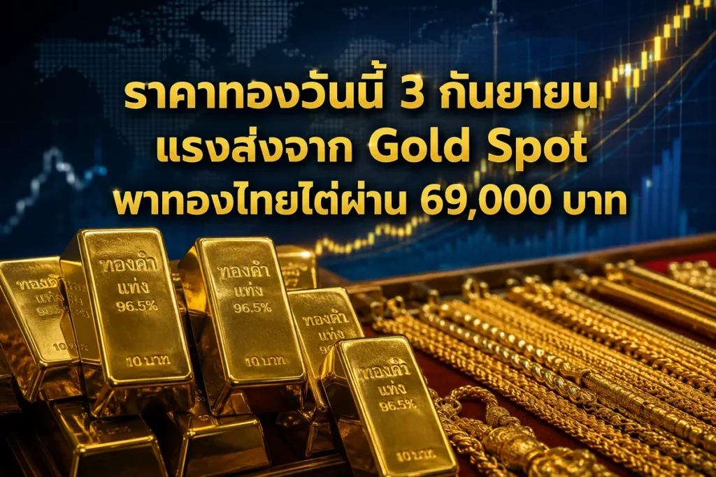 ราคาทองวันนี้ 3 กันยายน แรงส่งจาก Gold Spot พาทองไทยไต่ผ่าน 69,000 บาท