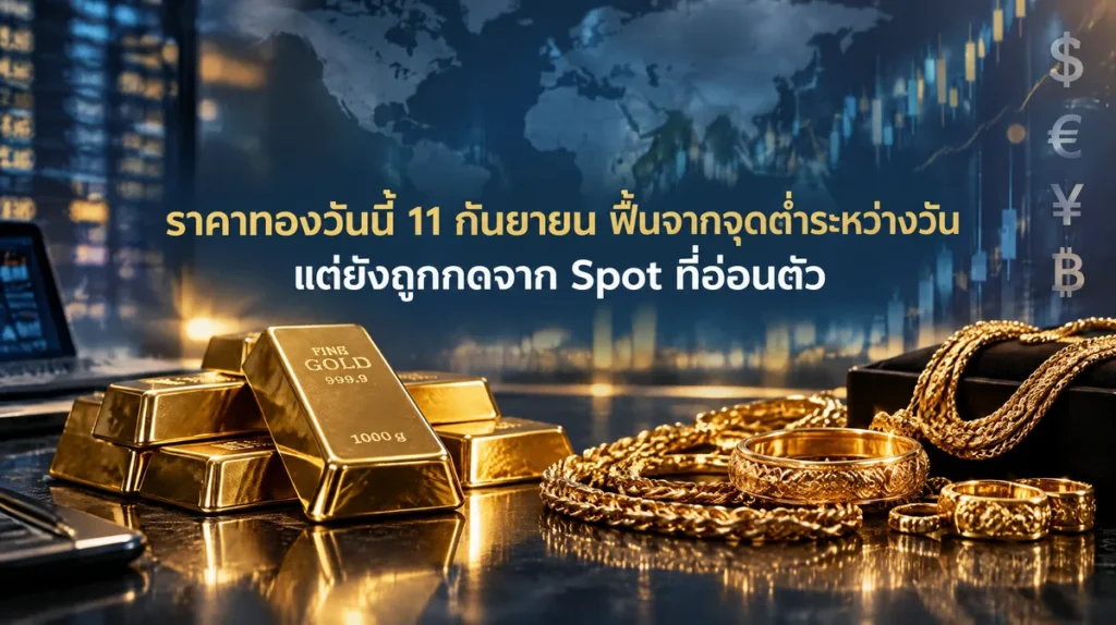 ราคาทองวันนี้ 11 กันยายน ฟื้นจากจุดต่ำระหว่างวัน แต่ยังถูกกดจาก Spot ที่อ่อนตัว