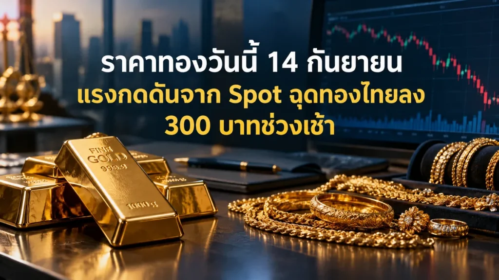 ราคาทองวันนี้ 14 กันยายน แรงกดดันจาก Spot ฉุดทองไทยลง 300 บาทช่วงเช้า