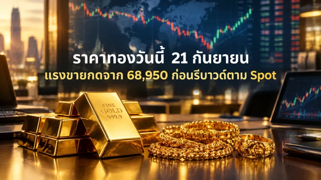 ราคาทองวันนี้ 21 กันยายน แรงขายกดจาก 68,950 ก่อนรีบาวด์ตาม Spot